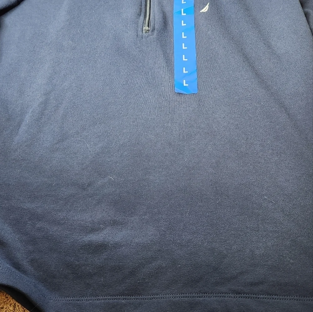 Nautica Women's Quarter Zip Cotton Blend Sweater, Navy Seas Blue,  Size L